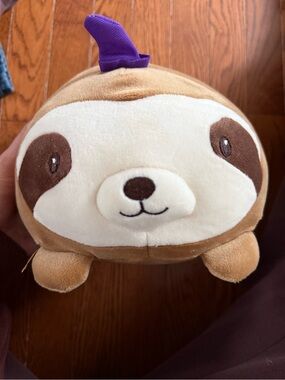 Plush Sloth Small Pet Toy in Brown, Cream and Purple Accent